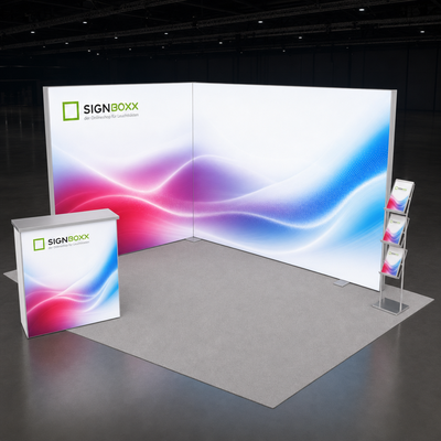 LED Messestand beidseitig / Eckstand 3 × 4 m / Tiefe 16cm
