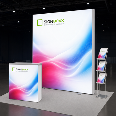 LED Messestand beidseitig / Kopfstand  200 × 248cm / Tiefe 16cm