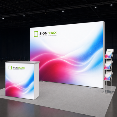 LED Messestand beidseitig / Kopfstand  300 × 248cm / Tiefe 16cm
