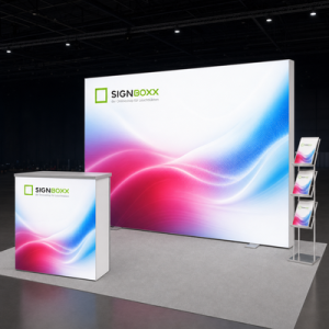 LED Messestand beidseitig / Kopfstand  300 × 248cm / Tiefe 16cm