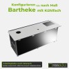 Arbeitsplatte der mobilen Bartheke mit Ausschnitt für Spüle oder Eiswanne, Abfall-Durchwurf und Kabeldurchlass