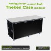 Theken-Case von der Kundenseite: geschlossene Front, Arbeitsplatte HPL-Kompakt 12 mm mit Überstand, 6 Rollen