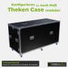 Theken-Case transportbereit: Frontdeckel und Deckel oben geschlossen, Arbeitsplatte im Staufach, 6 Lenkrollen