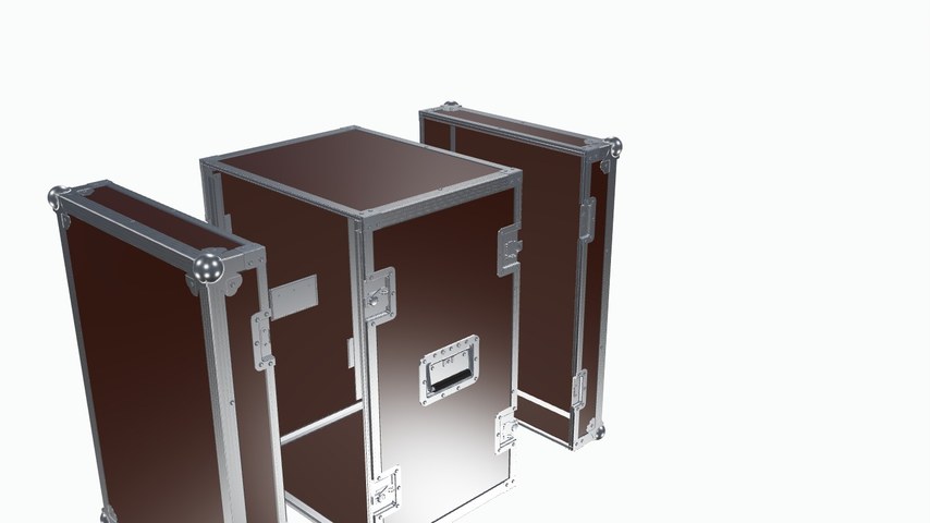 Rack Case Double Door im 3D-Konfigurator mit abgenommenem vorderem und hinterem Deckel, 16 H&ouml;heneinheiten