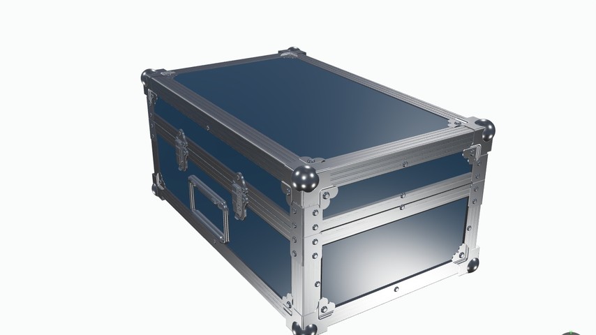 Flightcase-Koffer von Signboxx in Navy mit genarbter Birken-Multiplexplatte und silbernen Alu-Profilen