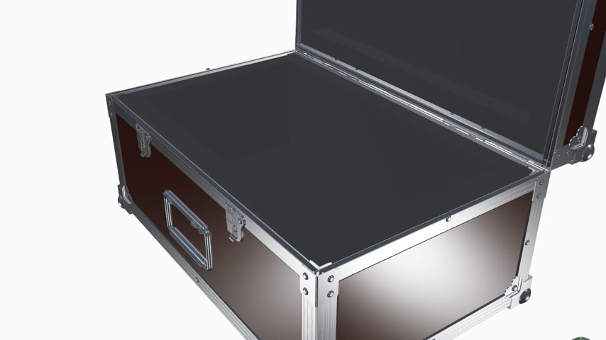 Flightcase-Koffer von Signboxx mit ge&ouml;ffnetem Deckel, innen mit 30 mm Plastazote LD29 ausgekleidet, Korpus aus Birken-Multiplex mit Phenol-Film braun, Aluminium-Kantenprofil, Kugelecken und zwei Kofferschl&ouml;ssern