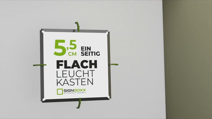 SIGNBOXX 5,5 Klappkasten, flacher Premium-Leuchtkasten mit Klapprahmen an der Wand