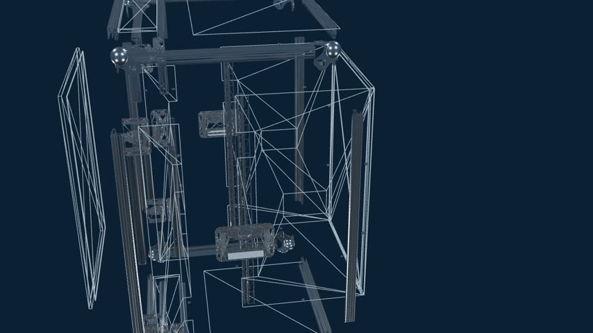 Rack Case von Signboxx als Blaupause und Explosionsdarstellung: Birken-Multiplex-Platten, Aluminium-Kantenprofile, Kugelecken, Butterfly-Verschl&uuml;sse und Klappgriffe schweben im Zusammenhang auseinander
