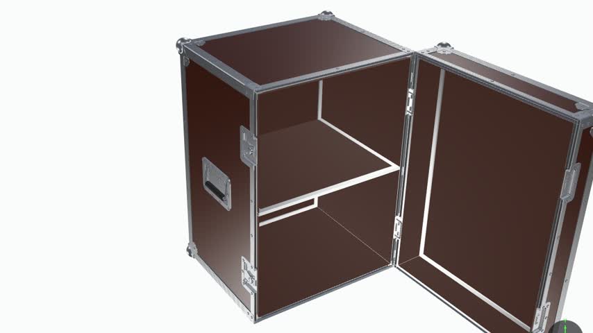 Single Door Case von Signboxx mit ge&ouml;ffneter T&uuml;r: eingesetzte Trennwand aus 7 mm Birke-Multiplex im Alu-U-Profil teilt den Innenraum in zwei F&auml;cher