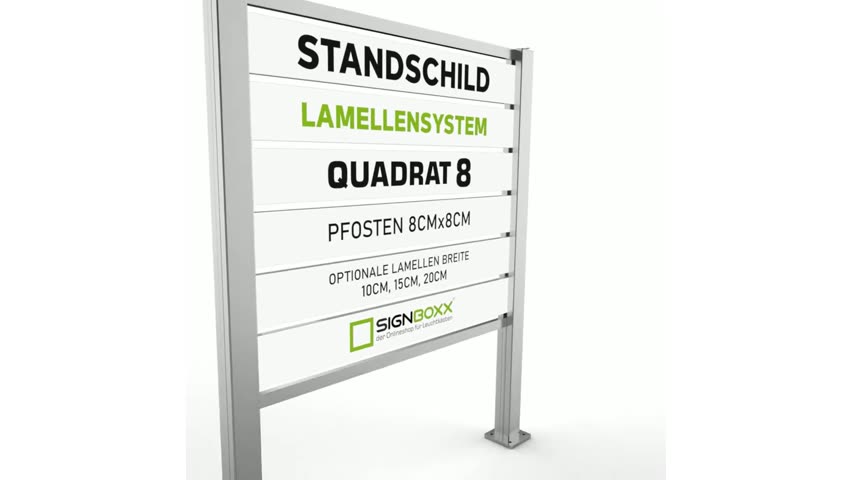 Standschild-Lamellensystem Quadrat 8 mit Pfosten 8 x 8 cm und austauschbaren Lamellen