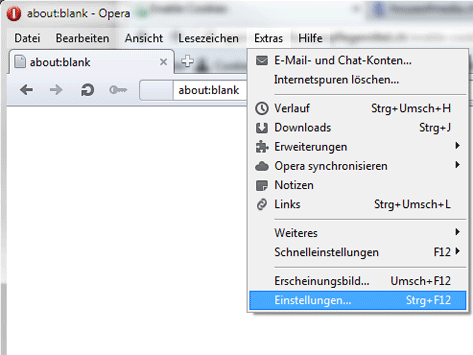 Opera
Extras, Einstellungen