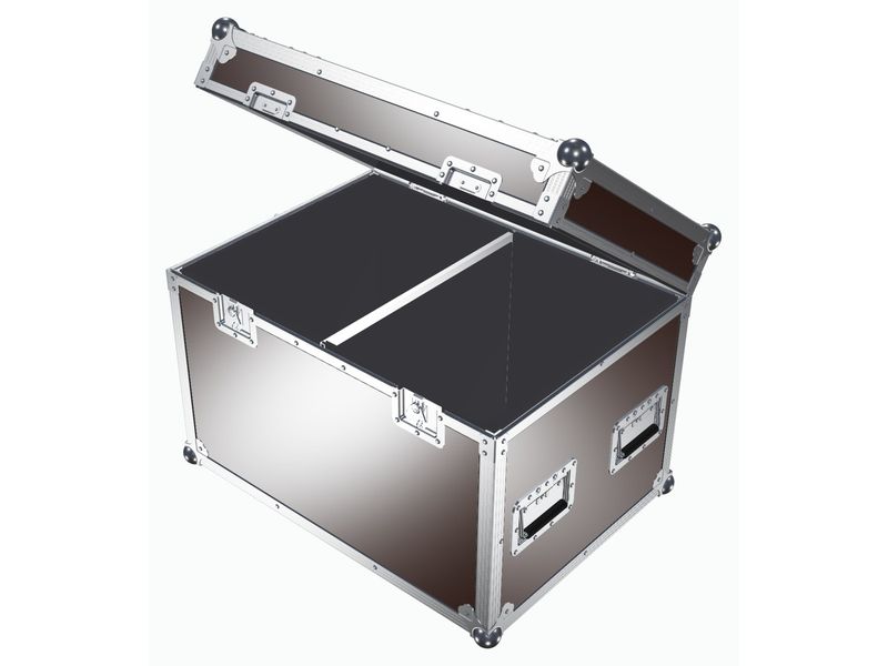 Flightcase mit geöffnetem Deckel und eingebauter Trennwand