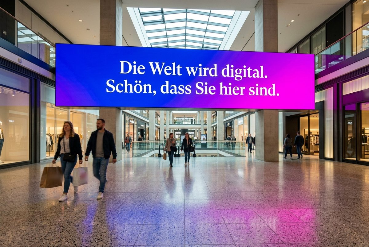 Großformatige LED-Videowand in der Passage eines Shoppingcenters