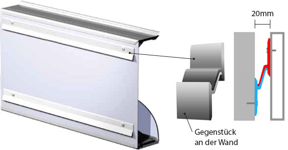 spezielle Wandhalterung für einseitige Leuchtkästen