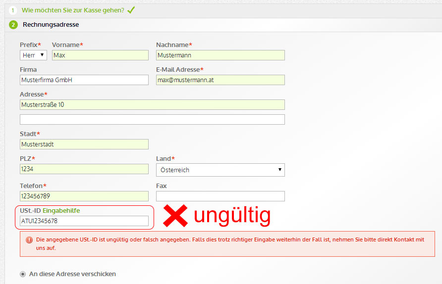 VAT-Nummer ungültig